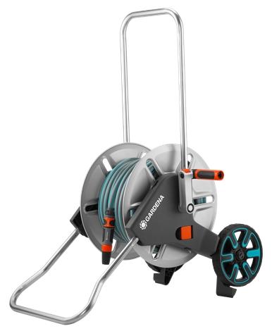 Set Carrello Avvolgitubo in Metallo con Set Lancia, Attacchi e Tubo - Giardango