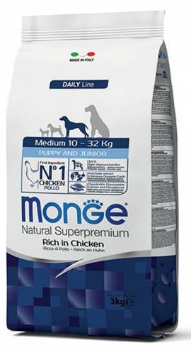 Monge Dog Medium Puppy/Junior con pollo 3 kg - Natural Superpremium - Giardango