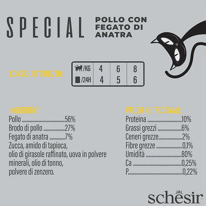 Schesir Special Exigent pollo con fegato di anatra in mousse 70g