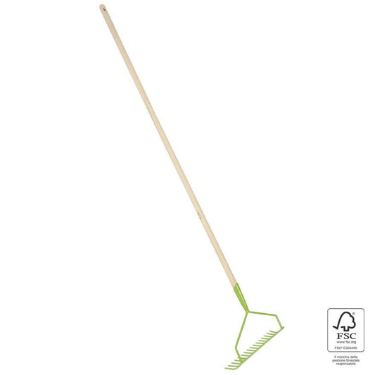 Rastrello ad Arco a 16 Denti con Manico in Legno 100% FSC® Diametro 24 mm Lunghezza 130 cm